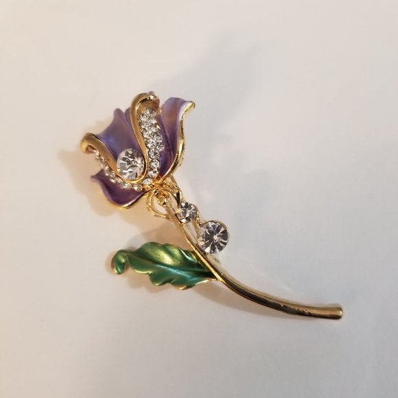 Purple Tulip Rhinestone Brooch - Picture 2 of 5